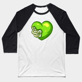 Cartoon Zombie Love Heart Valentines Day Halloween Illustration with Bones and Blood Baseball T-Shirt